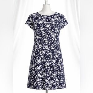 Talbots 1X Petite Navy White Floral Shift Dress Cap Sleeve